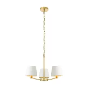 image of Ceiling Pendant Light Satin Brass & Vintage White Fabric 3 x 40W E14 e10195