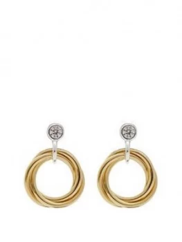 image of Simply Silver 14Ct Gold Plated Sterling Silver Triple Ring Cubic Zirconia Earrings