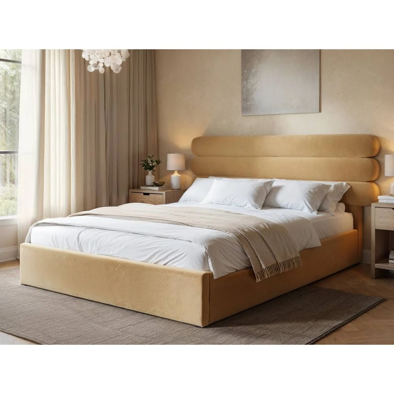 Image of Solace+Co Atlas Ottoman Bed Sand Velvet in Light Sand Size: Double Light Sand Unisex Double