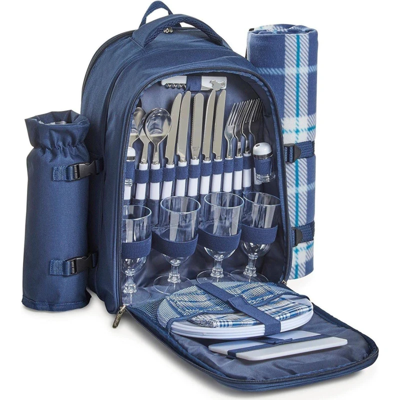 Image of VonShef VonShef 4 Person Picnic Backpack Blue unisex One Size