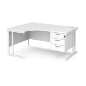 image of Office Desk Left Hand Corner Desk 1600mm With Pedestal White Top With White Frame 1200mm Depth Maestro 25 MC16ELP3WHWH