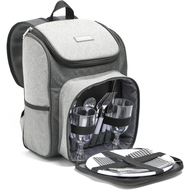 Image of VonShef 2 Person Weatherproof Grey Picnic Backpack Grey unisex