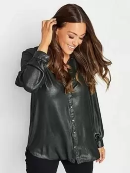 image of M&Co Metallic Button Blouse, Black, Size 12, Women