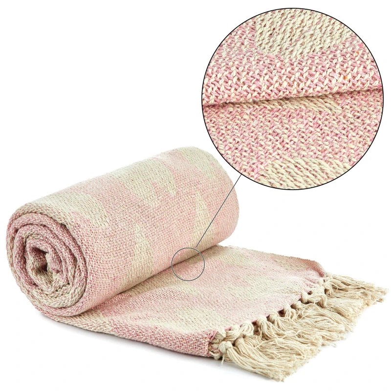 Image of Emma Barclay Throw Blanket Cotton Woven Heart Design Blush Pink unisex 178x254cm