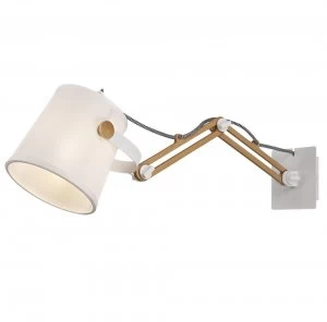 image of Position Extendable Wall Light, 1x23W E27, White, Beech with White Shade