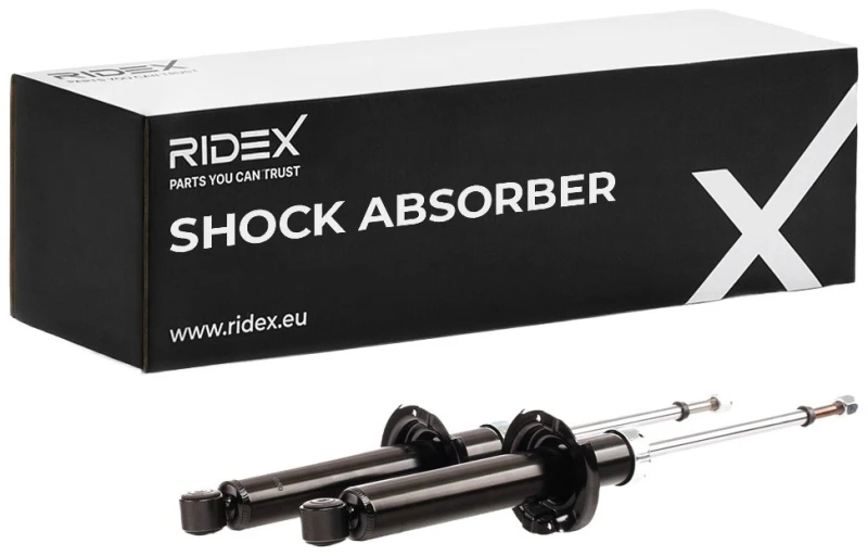 Image of RIDEX 854S18069 Shock absorber Rear Axle, Gas Pressure, Twin-Tube, Spring-bearing Damper, Bottom eye Shock Absorber (854)