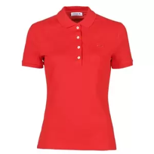 Image of Womens Lacoste Slim fit Stretch Cotton Pique Polo Shirt Size 10 Red