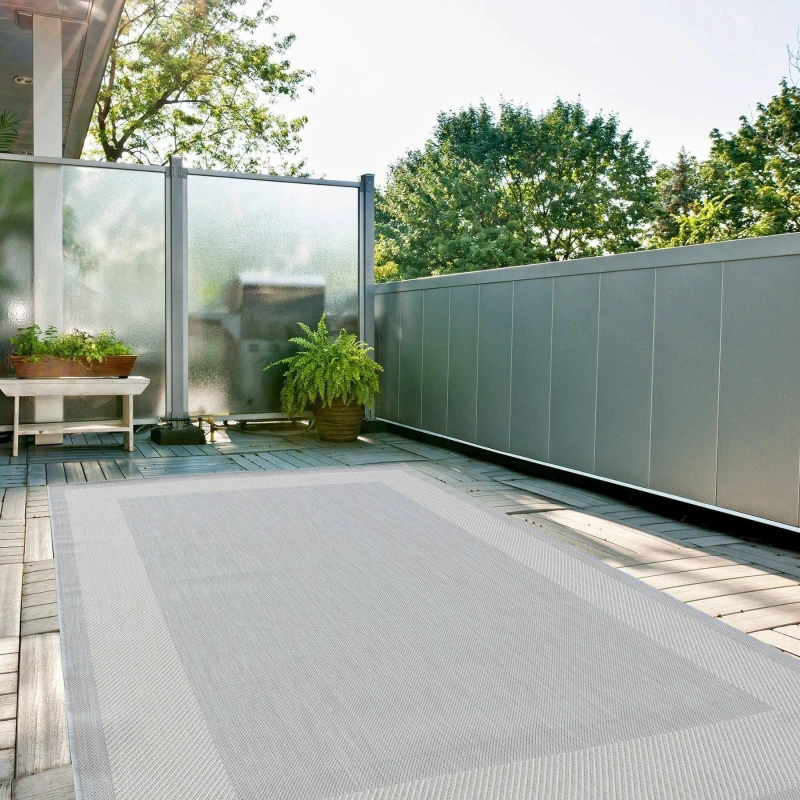 Image of THE RUGS Outdoor Indoor Grey Bordered Rug Weatherproof Jet Washable Size: 120cm x 170cm Grey Unisex 120cm x 170 cm