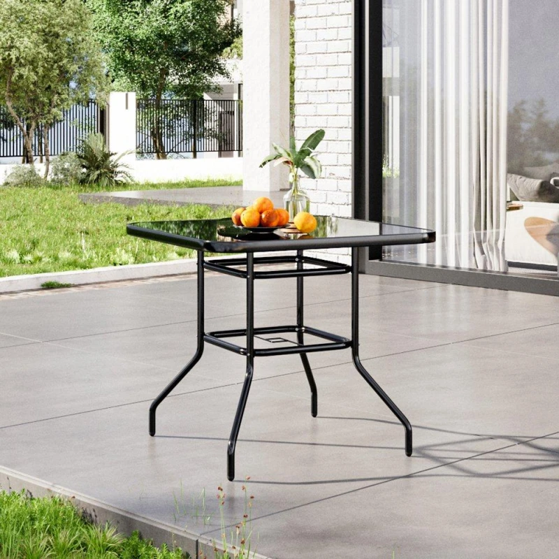 Image of Breeins 80cm Square Garden Table with Parasol Hole Black L