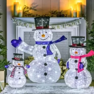 Image of Set of 3 Plug In Outdoor Collapsible LED Light Up Snowman Family Figures Garden Home Decoration Christmas