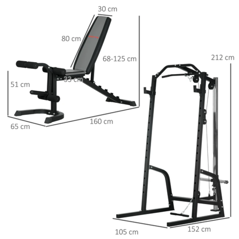 Image of SPORTNOW Smith Machine Power Rack with Pull Up Bar, Lat Pull Down System, Black A91-294V00BK