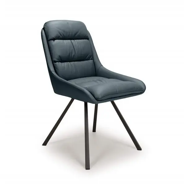 Image of Shankar Arnhem Swivel Leather Effect Blue Dining Chairs - Blue 644786cm
