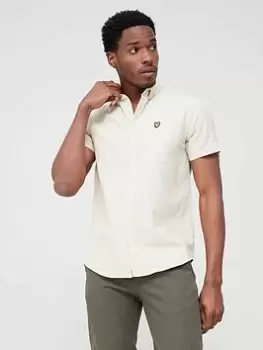 Image of Lyle & Scott Short Sleeve Oxford Shirt - Green/White, Green/White, Size L, Men
