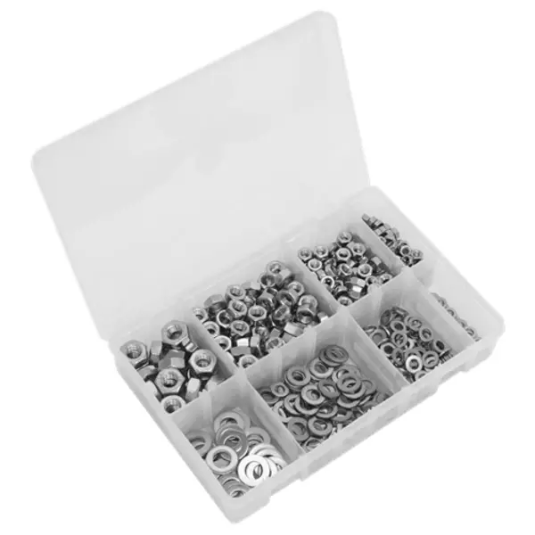 image of Sealey Stainless Steel Nut and Washer Assortment 500pc M5-M10