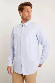 Image of Mens Blue Long Sleeve Plus & Tall Oxford Shirt