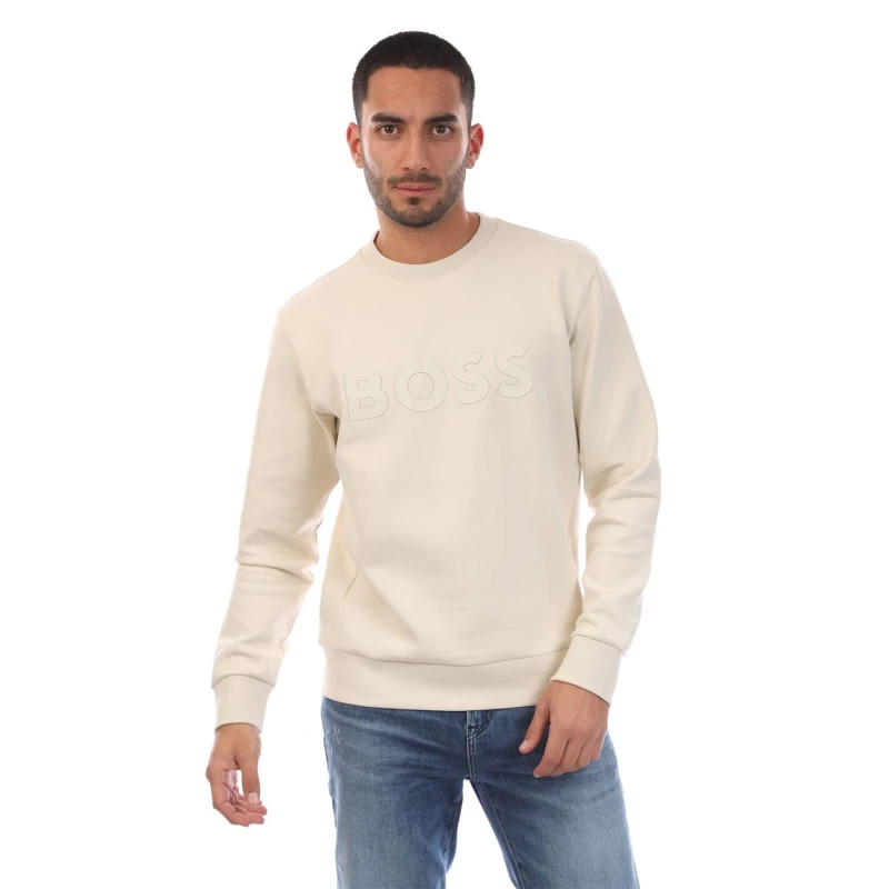 Image of Boss Salbo Stretch Sweatshirt with Sandwich Logo White male L
