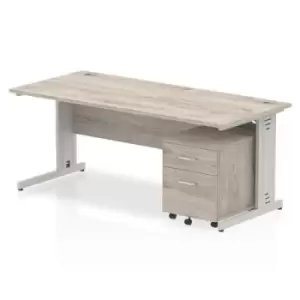 Image of Impulse 1800 Straight Wire Managed Workstation With Two Drawer Mobile Pedestal Bundle Grey Oak