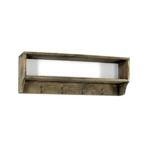 Wooden Wall Shelf with 4 Hooks