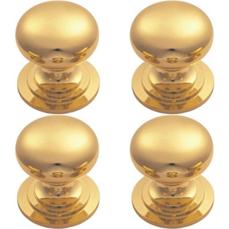 Image of Loops 4x Victorian Round Cupboard Door Knob 32mm Dia Polished Brass Cabinet Handle Metallics unisex