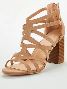 image of Wallis Cage Upper Block Heeled Sandals - Natural, Taupe, Size 7, Women