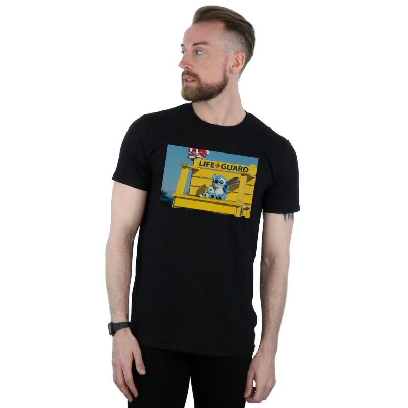 Image of Disney Men Lilo And Stitch Life Guard T-Shirt in Black Size: Small Black S Male 5059114545926