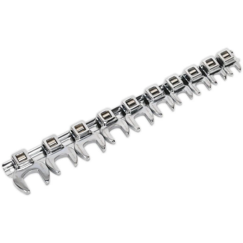 Image of Loops 10pc Open Ended Crows Foot Nut Spanner Socket Set - 3/8" Square Drive Ratchet Multi
