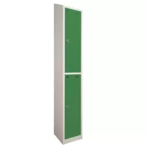 Image of 2 Door Locker, 300X300, Grey Carcass/Green Doors, Sloping Top, Camlock