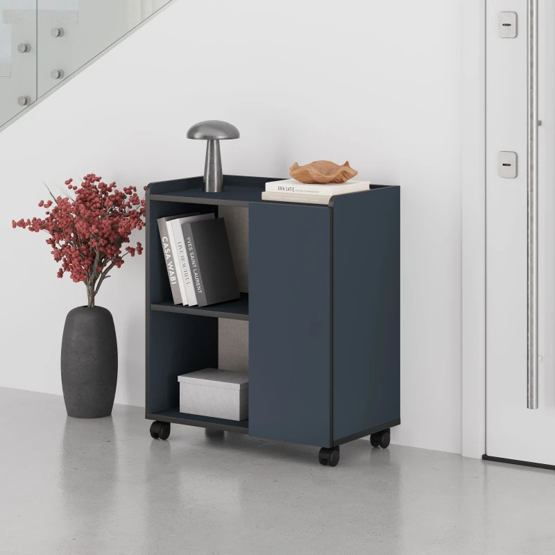 Image of Decortie Zeo' Modern Mobile Sideboard Cabinet 70x40x80cm in Dark Blue Size: 1 Pack Dark Blue Unisex 1 Pack