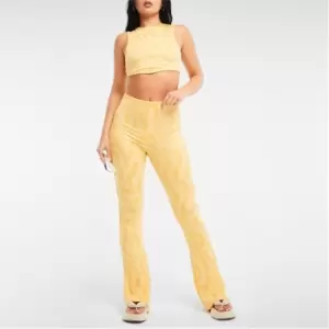 Missguided Jacquard Split Hem Flared Trousers - Yellow