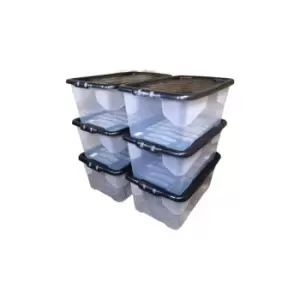 image of Samuel Alexander - 6 x 42L Clear Storage Box with Black Lid, Stackable and Nestable Design Storage Solution