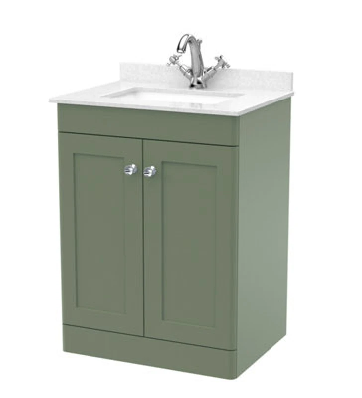 Image of Nuie Classique Floor Standing 2 Door Vanity Unit & 1 Tap Hole Marble Top With White Square Basin