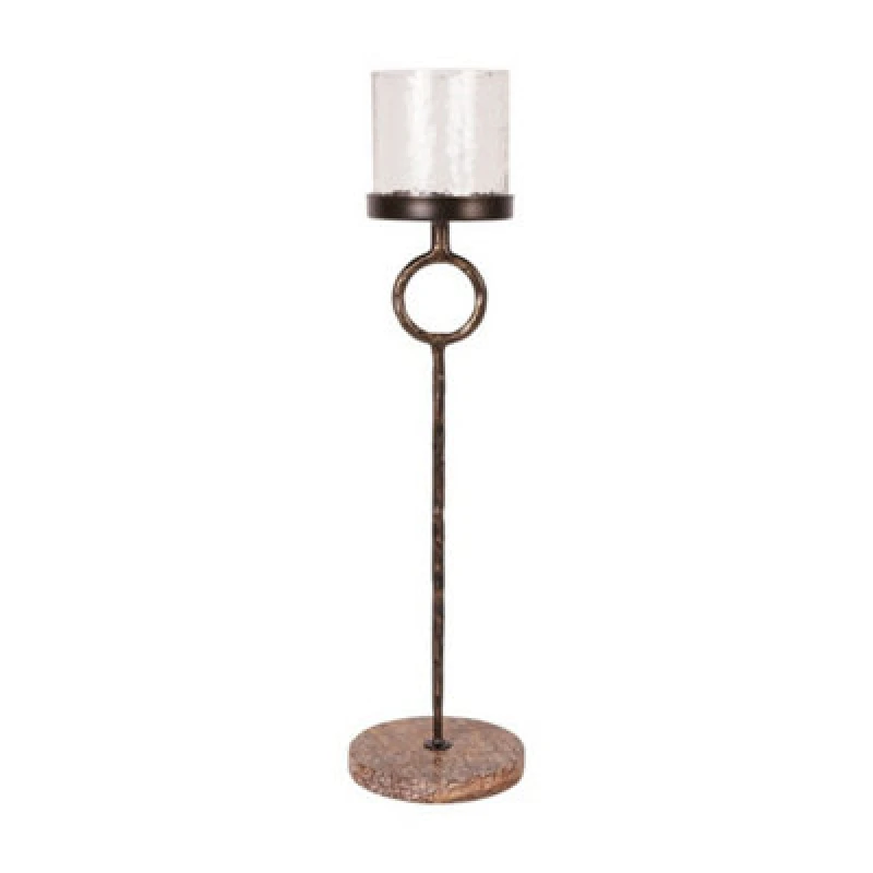 Image of Buttercup Farm Rutland Table Hurricane Large - Marble/iron/glass - L11.5 X W11.5 X H45cm - Antique Gold/forest Brown