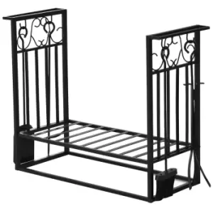 Image of Homcom Vintage Style Powder Coated Steel Firewood Log Rack Holder With Tools Black
