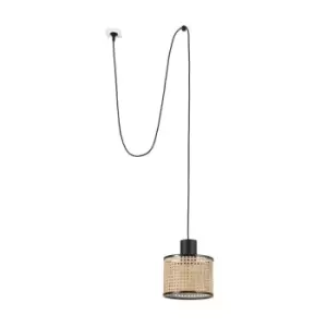 image of Mambo Black, Rattan Cylindrical Pendant Lamp Ø210 With Plug