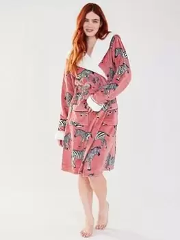 Image of CHELSEA PEERS Zebra Fluffy Dressing Gown - Pink Size M Women