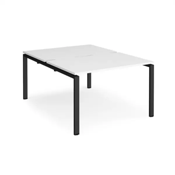 Image of Adapt Bench Desk 2 Person Starter Rectangular Desks 1200mm White Tops With Black Frames 1600mm Depth Adapt White E1216-SB-K-WH
