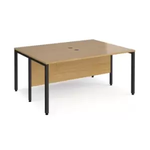 Image of Office Desk 2 Person Rectangular Desk 1600mm Oak Tops With Black Frames 1200mm Depth Maestro 25