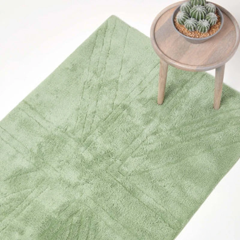 Image of Homescapes Cotton Tufted Rug Union Jack Plain Embossed Mat Green