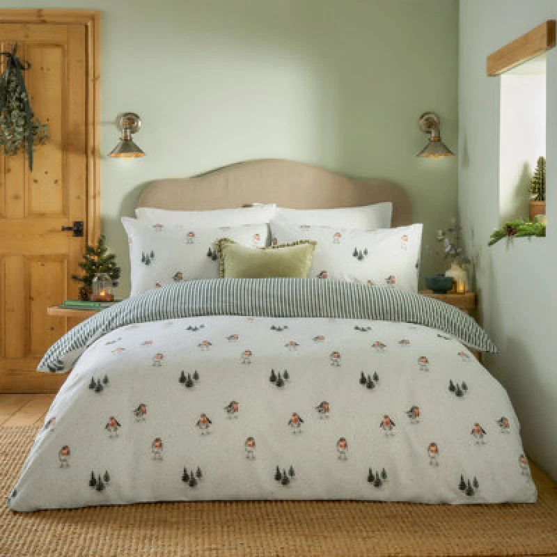 Image of Wylder Nature Robin's Return Brushed Cotton Duvet Set, Single, White