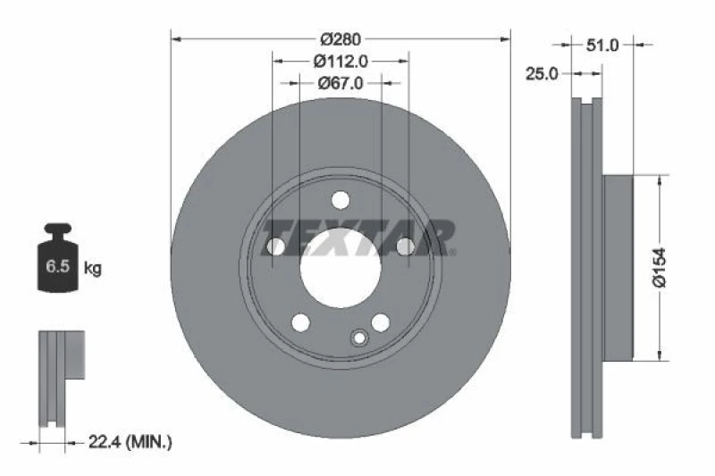 Image of Brake disc TEXTAR 92257005