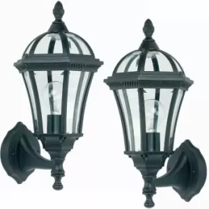 image of Loops - 2 pack IP44 Outdoor Wall Lamp Matt Black & Glass Traditional Lantern Porch Path