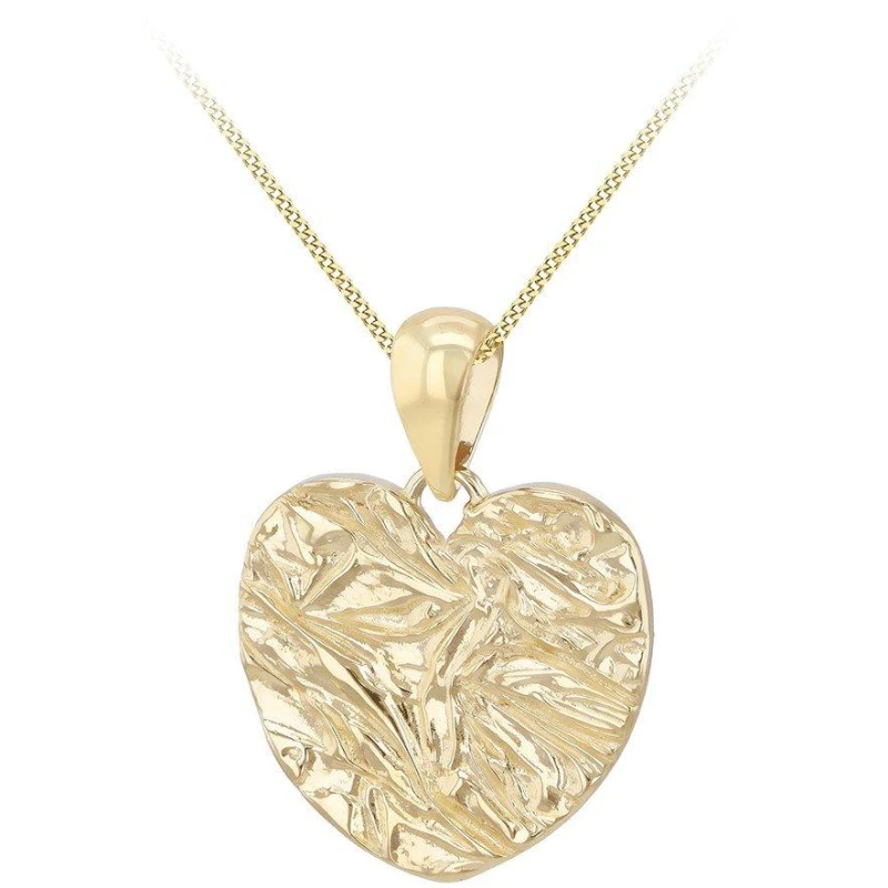 Image of Be You 9ct Gold Textured Heart Necklace Yellow Gold female 18in
