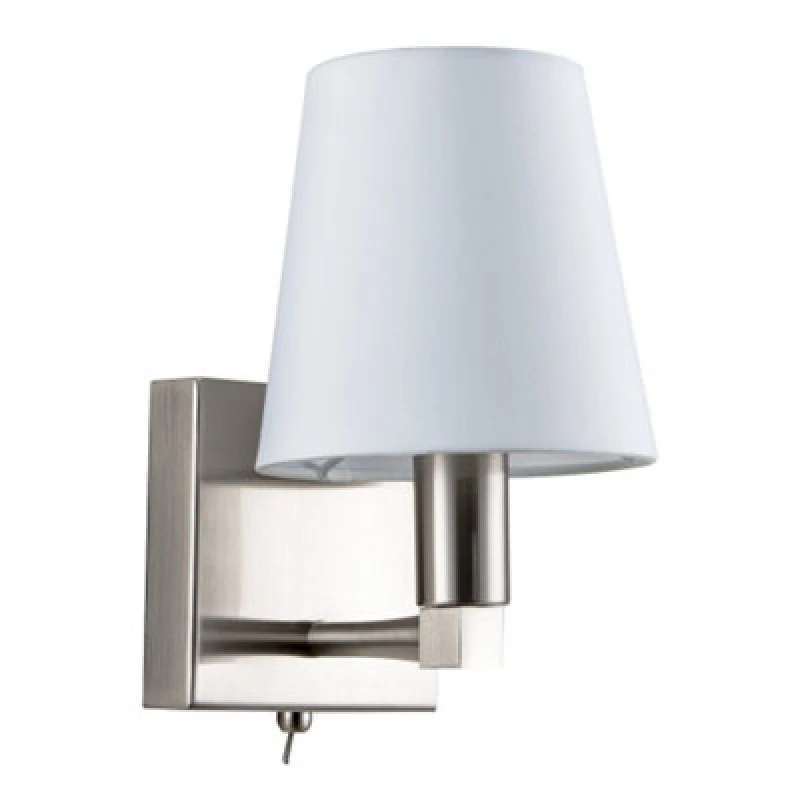 Image of Happy Homewares Sleek Bedside Wall Light In Satin Nickel With Toggle Switch And Shade