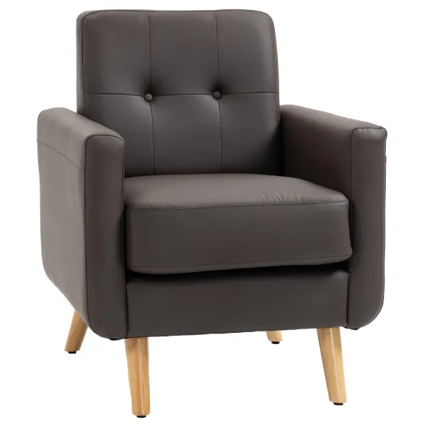 Image of Homcom Retro Armchair Upholstered Fireside Chair W/ Tufted Back, Brown