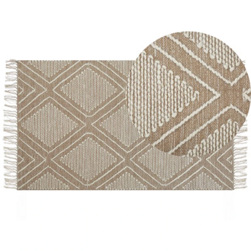 Image of Beliani Rug Kacem Beige 80 X 150 Cm Cotton