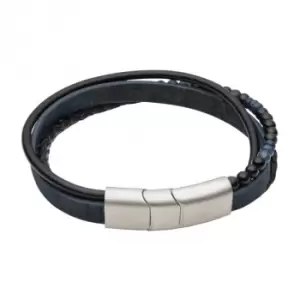Image of Multi Row Blue Cork Leather Tigers Eye Beads Bracelet B5419L