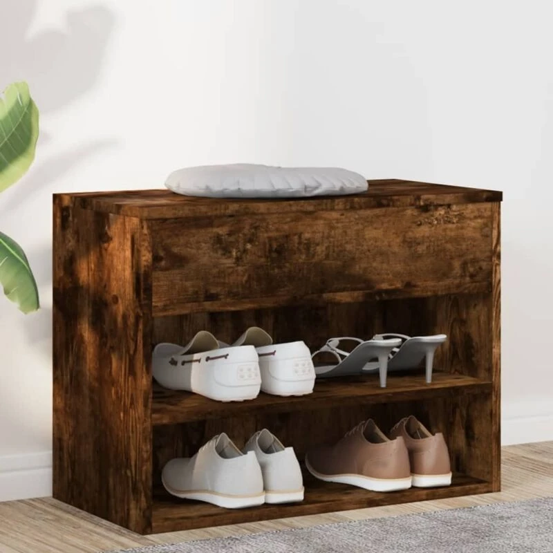 Image of VIDAXL Shoe Bench Smoked Oak 60x30x45cm Engineered Wood Vidaxl 8720286956977