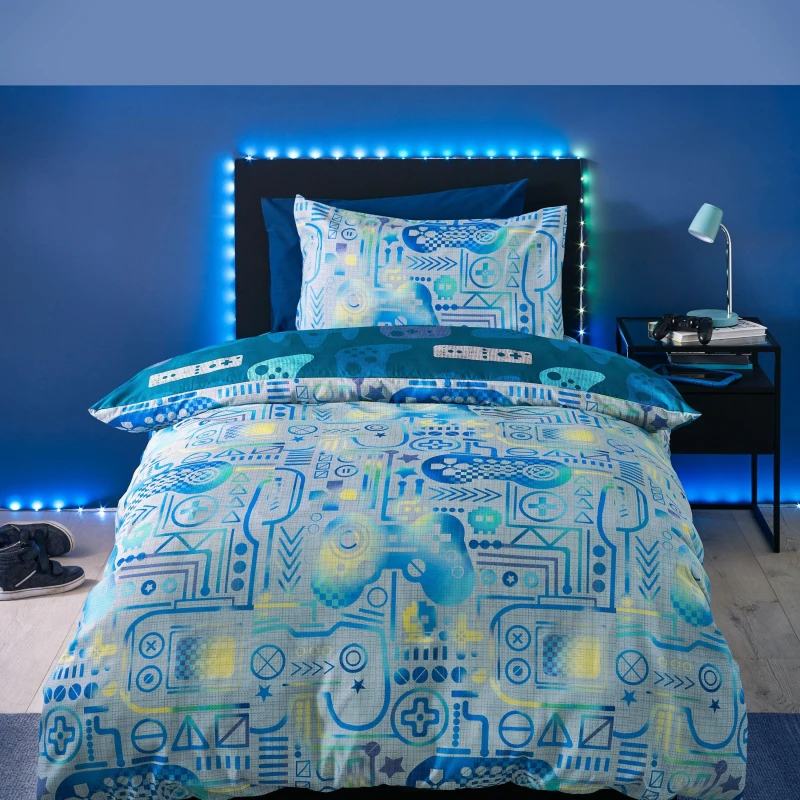 Image of Catherine Lansfield Gamer Reversible Duvet Cover Bedding Set Grey