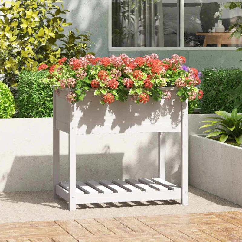 Image of VIDAXL Planter with Shelf White 82.5x54x81cm Solid Wood Pine Vidaxl 823781