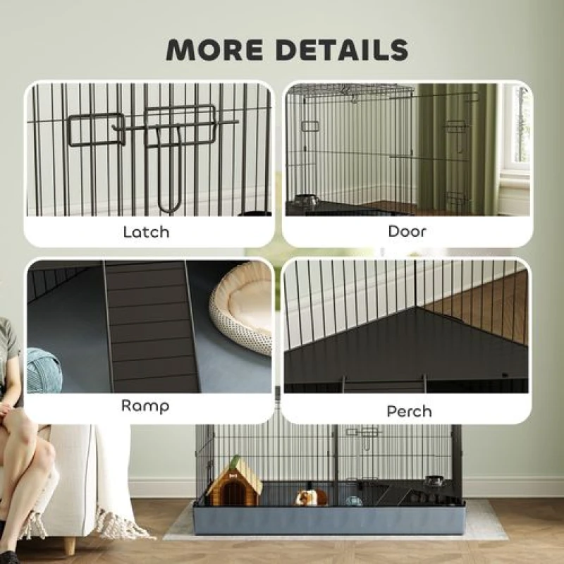 Image of PawHut PawHut Guinea Pig Cage, 2 in 1 Rabbit Cage Pet Playpen for Hedgehogs, Black